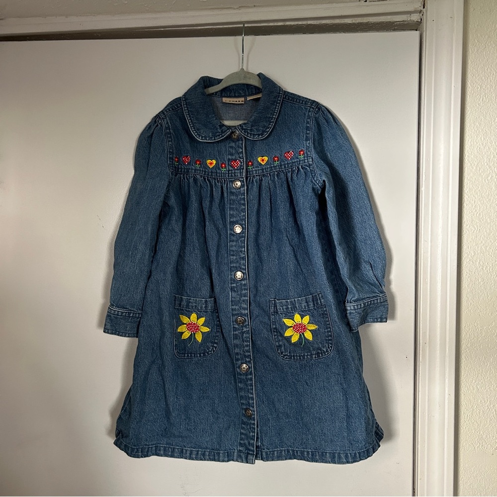 J Khaki Kids Floral Embroidered Denim Dress
